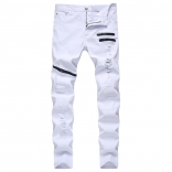 White Zipper Jeans Hole Men's Fashion Trousers