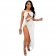 White Halter Low-Cut Mesh Hollow-out Rhinestones Bandage Maxi Dress