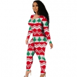 RedGreen Long Sleeve Hollow-out Printed Christmas Sexy Jumpsuit