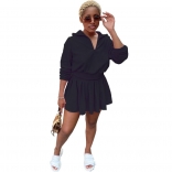 Black Long Sleeve V-Neck Fashion Women 2PCS Skirt Dress