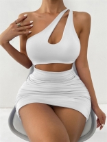 White Sleeveless Hollow-out Sexy Party Women Clubwear