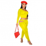Yellow Long Sleeve Off-Shoulder Sexy Party Jumpsuit Dress