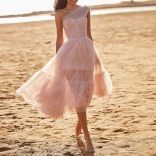 Pink Sleeveless Mesh Fashion Women Jersey Skirt
