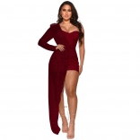Red One Sleeve Sequins V-Neck Sexy Bodycons Romper Dress