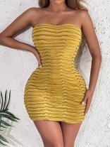 Yellow Sleeveless Off-Shoulder Pleated Sexy Hot Party Dress