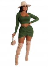 Green Long Sleeve Low-cut Bandage Women Mini Dress