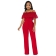 Red Off-Shoulder Lace Foral Hollow-out Women Fashion Jumpsuit