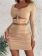 Khaki Long Sleeve Hollow-out Bodycons Sexy Mini Dress