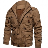 Khaki Long Sleeve Fashion Woolen Men's Jacket