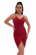 Red Halter V-Neck Sexy Silk Fashion Women Mini Dress