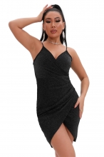 Black Halter V-Neck Sexy Silk Fashion Women Mini Dress