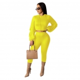 Yellow Long Sleeve 2PCS Bodycons Sexy Jumpsuit