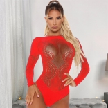 Red Long Sleeve Sexy Mesh Women Lingerie