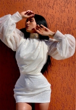 White Long Sleeve O-Neck Silk Bodycon Mini Dress