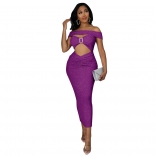 Off-Shoulder Boat-Neck Hollow-out Bodycon Silk Mini Dress