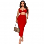 Red Sleeveless Halter Low-Cut Bodycons Women Mini Dress
