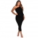 Black Long Sleeve Boat-Neck Fashion Sexy Women Midi Dress