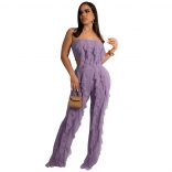 Purple Off-Shoulder Mesh Foral Fashion 2PCS Women Jumpsuit