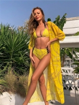Yellow Printed Women Sexy Swim Beach Wear