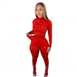 Red Long Sleeve Hollow-out Sexy Women Party Jumpsuit