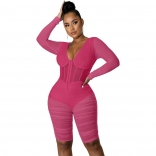 RoseRed Long Sleeve Mesh Bodycon Women Sexy Rompers
