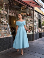 Blue Low-Cut Lace V-Neck Fashion Women Jersey Skirt Dress