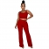 Red Sleeveless Halter Low-Cut Cotton 2PCS Women Fashion Jumpsuit