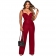 Red Sleeveless Halter Low-Cut V-Neck Bodycon Sexy Jumpsuit