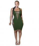 Green Sleeveless Halter Deep V-Neck Bandage Sexy Club Dress