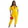 Yellow Short Sleeve V-Neck Botton Working Women Fashion Jumpsuit