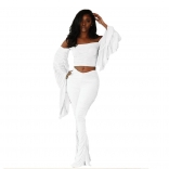 White Pleated Long Sleeve Off-Shoulder Women Street Jumpsuit