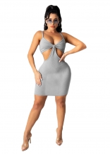 Grey Sleeveless Low-Cut V-Neck Hollow-out Sexy Party Dress