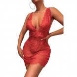 Red Sexy Lace Women Sleep Lingerie