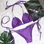 Purple Halter Diamond Rings Sexy Swimwear