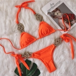 Orange Halter Women Sexy Swimwear