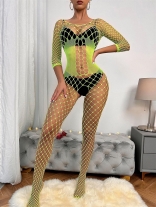Green Long Sleeve Fishnets Lace Sexy LingerieBodyStocking