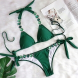 Green Halter Diamond Women Sexy Swimming Bikinis