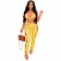 Yellow Halter Low-Cut Printed Sexy Women Bandage Jumpsuit