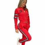 Red Long Sleeve Zipper Printed Fashion Women Catsuit Dress