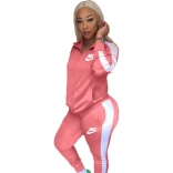Pink Long Sleeve Zipper Fashion Women Sports Dress