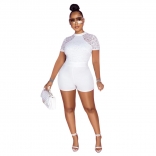 White Lace Short Sleeve O-Neck Bodycon Women Rompers