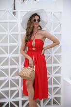 Red Off-Shoulder Halter Women Fashion Jersey Dress