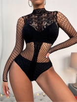 Black Lace Hollow-out Sexy Romper Lingerie