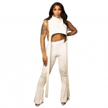 White Sleeveless O-Neck Hollow-out Sexy Women Jumpsuit