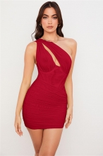 Red Sleeveless V-Neck Bone Line Lining Bodycon Mini Dress