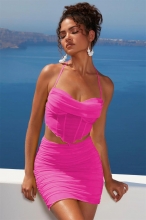 RoseRed Sleeveless Halter Mesh 2PCS Women Bodycon Mini Dress