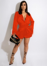 Red Long Sleeve Deep V-Neck Tassels Women Fashion Short Sets