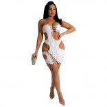 White Off-Shoulder Bandage Night Club Women Mini Dress