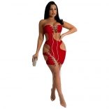 Red Off-Shoulder Bandage Night Club Women Mini Dress