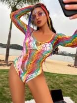 Colorful Long Sleeve Nets Sexy Romper Lingerie